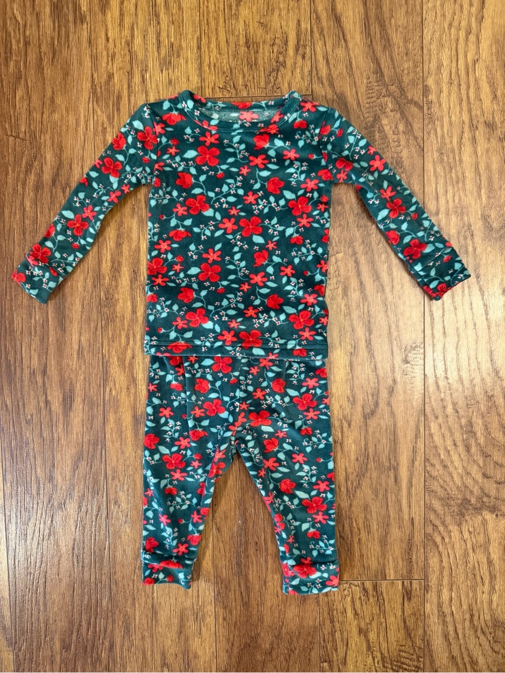 Cat & Jack Green Floral Leggings Set with Red Flowers